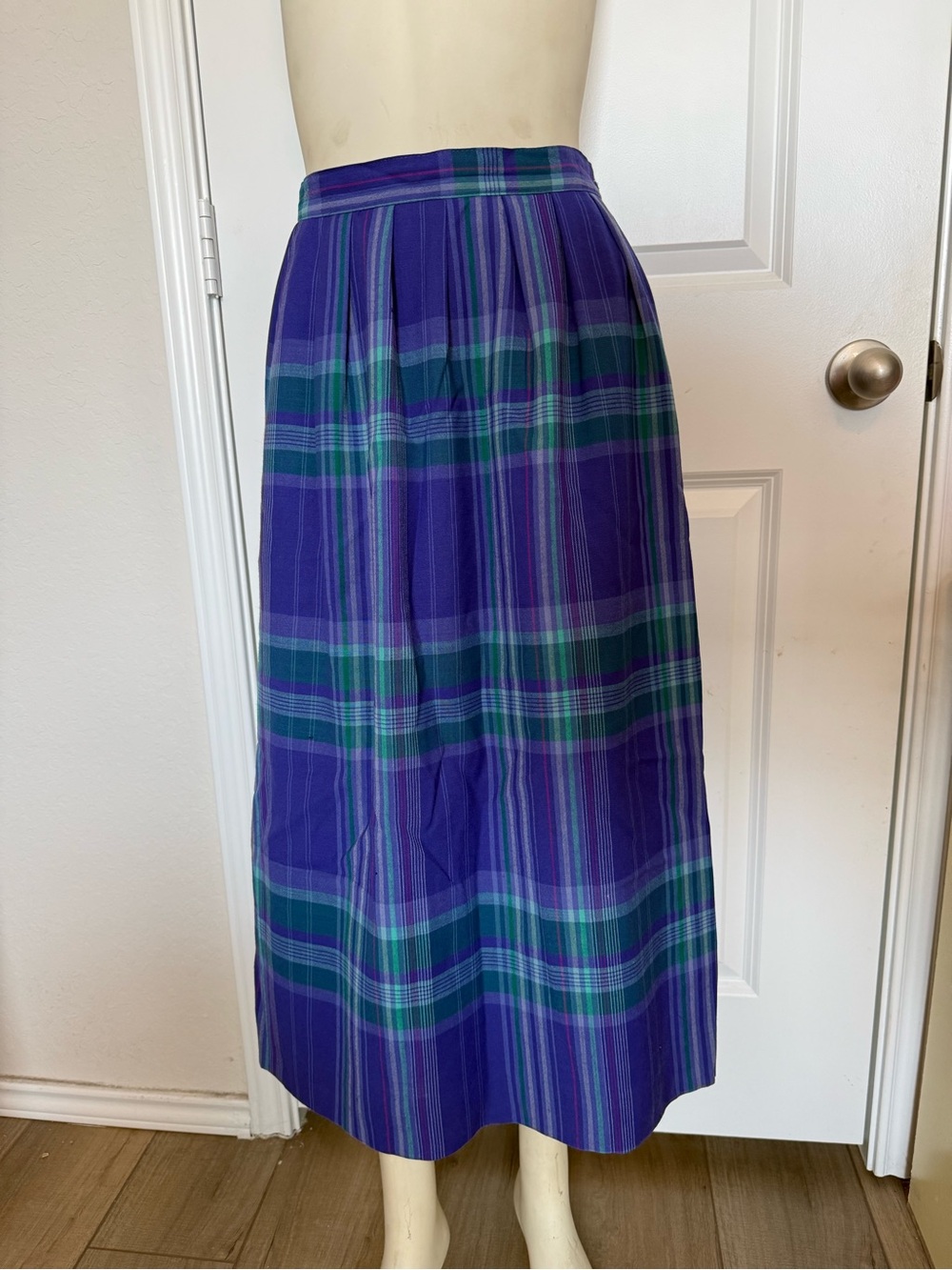 Pendleton Purple and Green Plaid Wool Midi Skirt